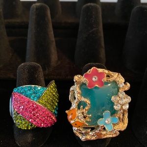 Two Costume Stretch Cocktail Rings, Colorful